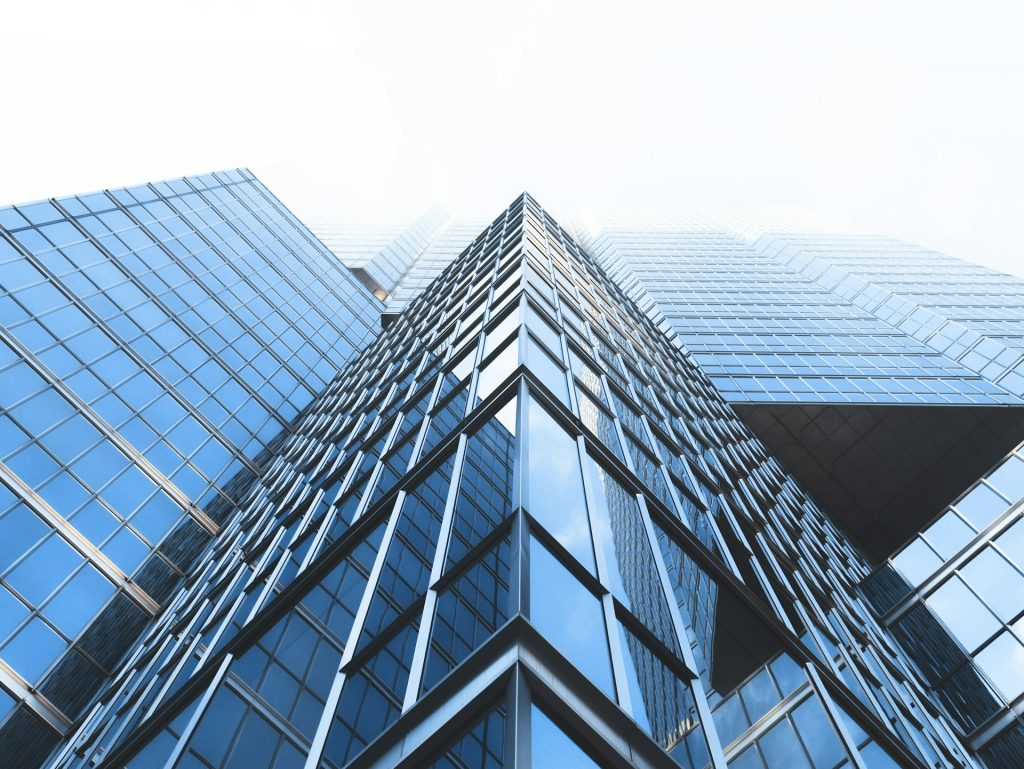low angle glass building